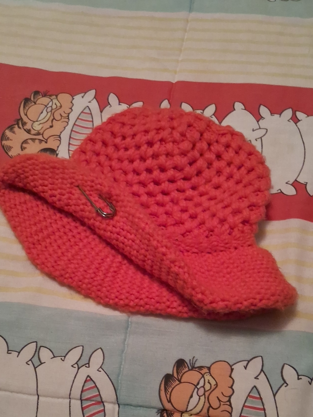 Vintage90's,Orange,Knit,Bucket Hat with Cute,Removeable,Metal Safety Pin 🍁🍂🍁